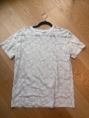White Lace-Overlay Short Sleeve Blouse